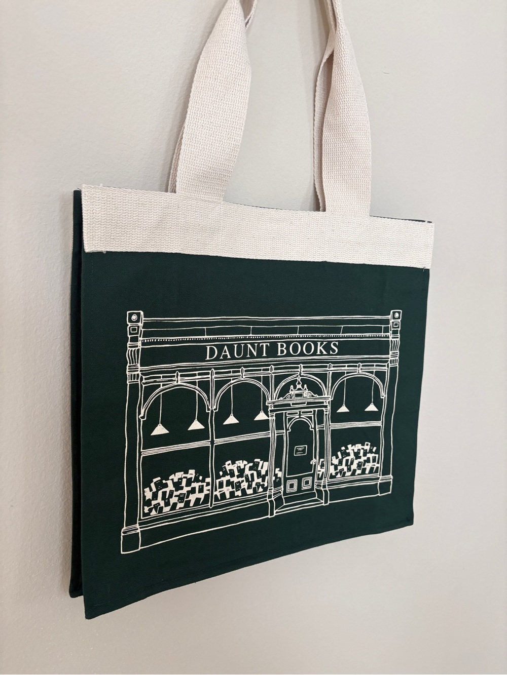 New Daunt Books Hunter Green Canvas Tote with Cream Straps